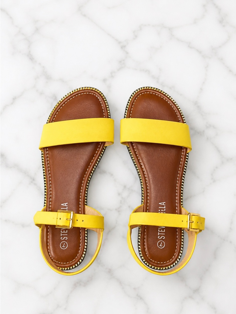 Yellow Leather Strap Sandals for Women